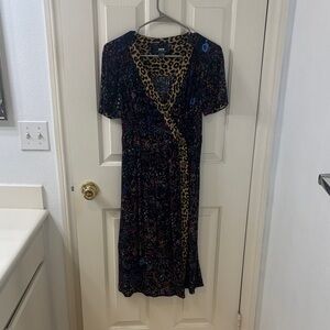 Maeve (Anthropologie) Leopard Trim Black Floral Dress